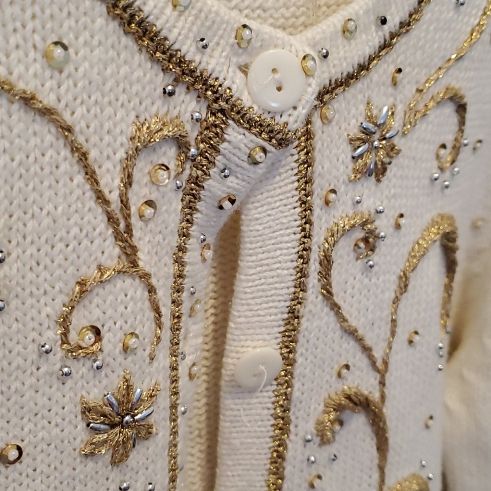 Authentic Vintage Embellished Ivory Cardigan - Picture 3 of 9